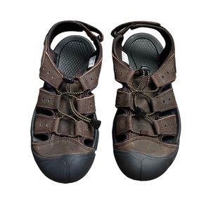 Proutdor Men's Closed Toe Leather Water Sandals Brown